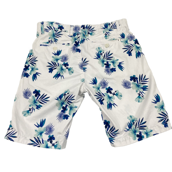 Denim & Flower Bermuda Shorts Men Size 30 White Blue Tropical Hawaiian 9" Inseam - Picture 2 of 9